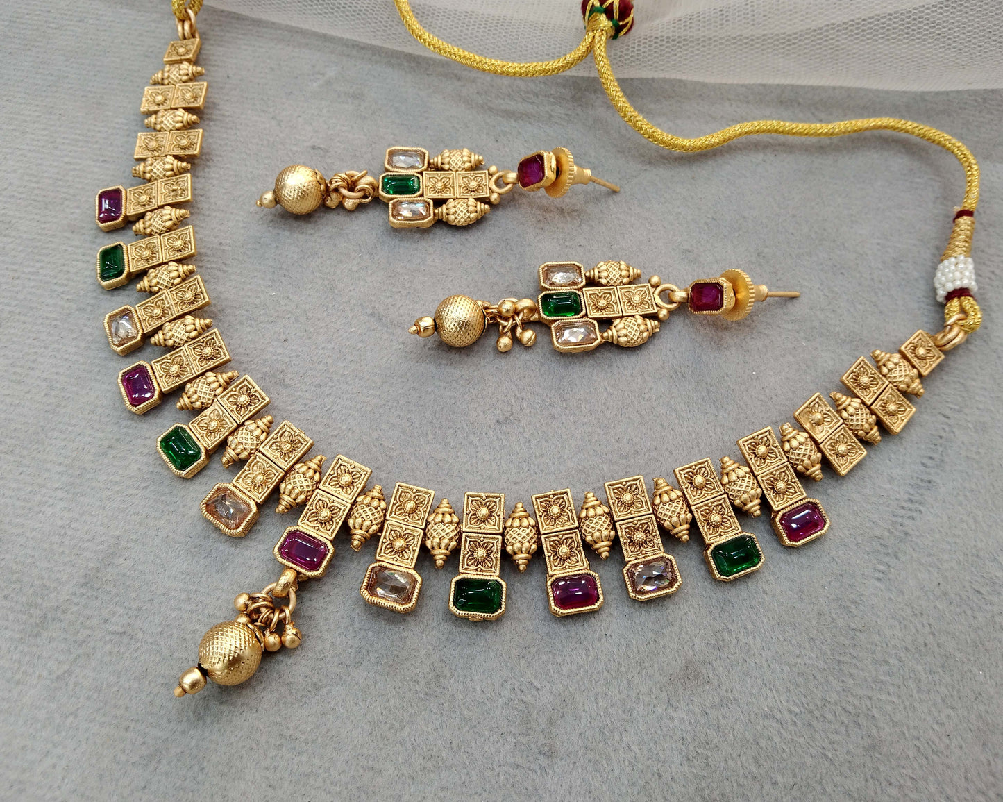 Antique Gold Polki Necklace Jewellery set Indian challa Jewellery Online