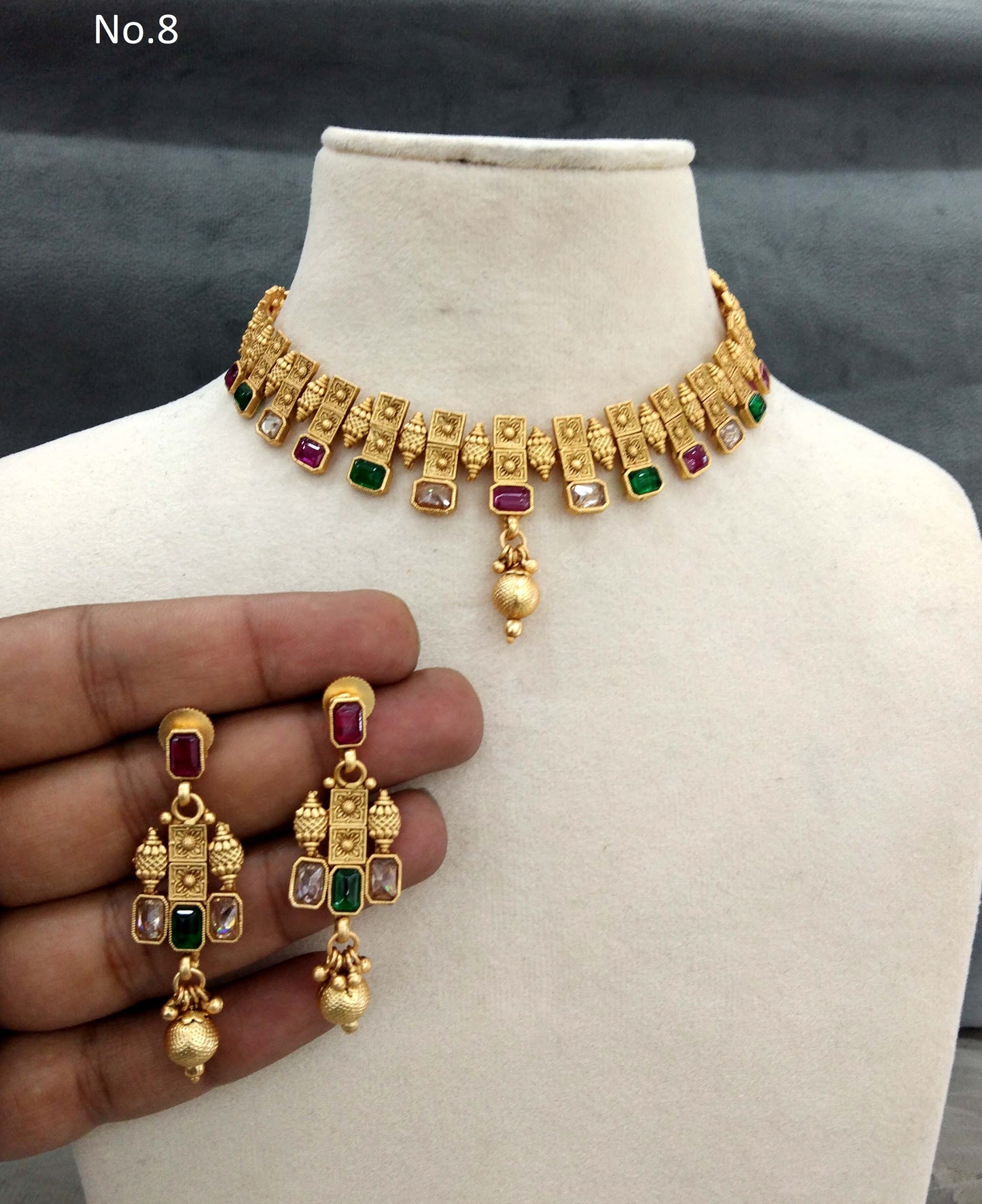 Antique Gold Polki Necklace Jewellery set Indian challa Jewellery Online