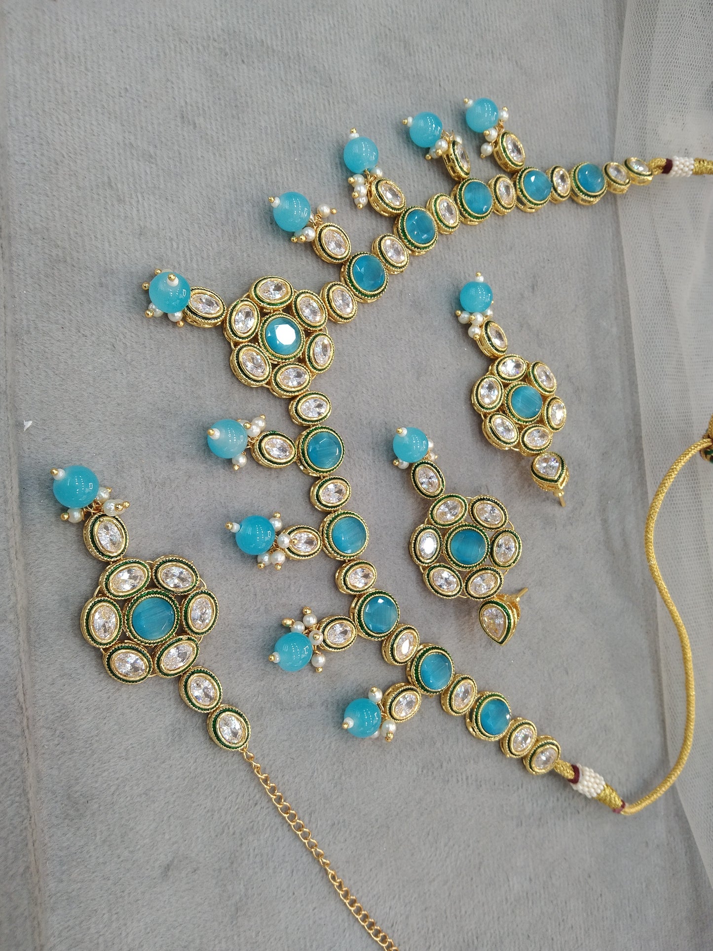 Indian Jewellery/Bridal Gold sky blue  Kundan necklace Set Jewellery swaziland