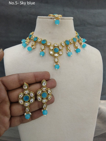 Indian Jewellery/Bridal Gold sky blue  Kundan necklace Set Jewellery swaziland