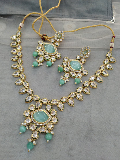 Indian Jewellery/Bridal Gold Aqua Kundan necklace Set Jewellery swaziland