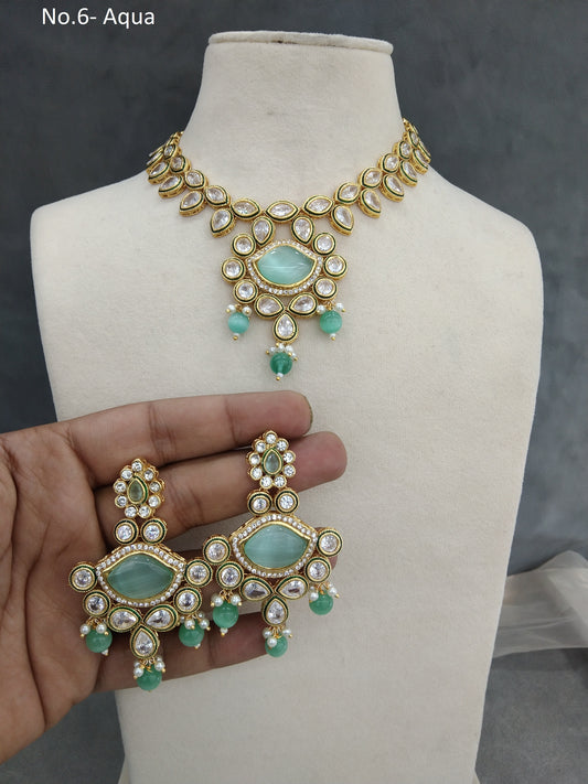 Indian Jewellery/Bridal Gold Aqua Kundan necklace Set Jewellery swaziland