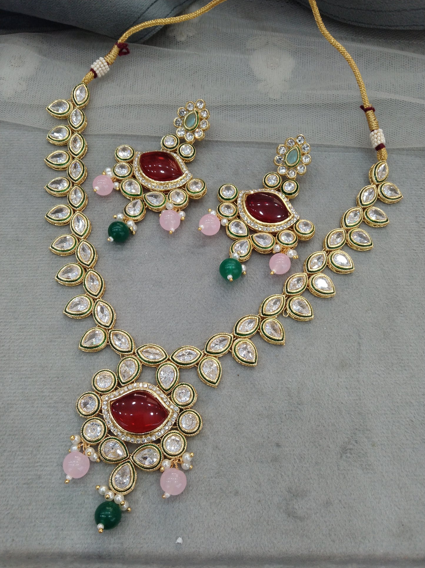 Indian Jewellery/Bridal Gold maroon green Kundan necklace Set Jewellery swaziland