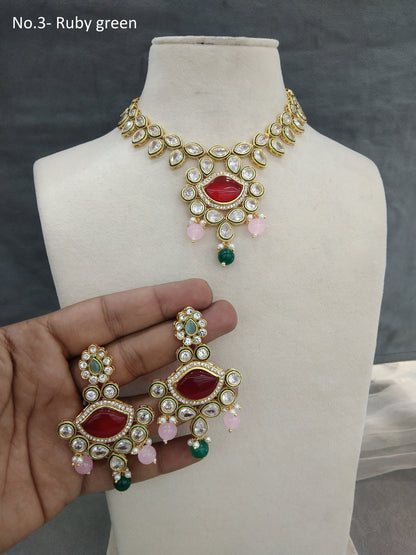 Indian Jewellery/Bridal Gold maroon green Kundan necklace Set Jewellery swaziland