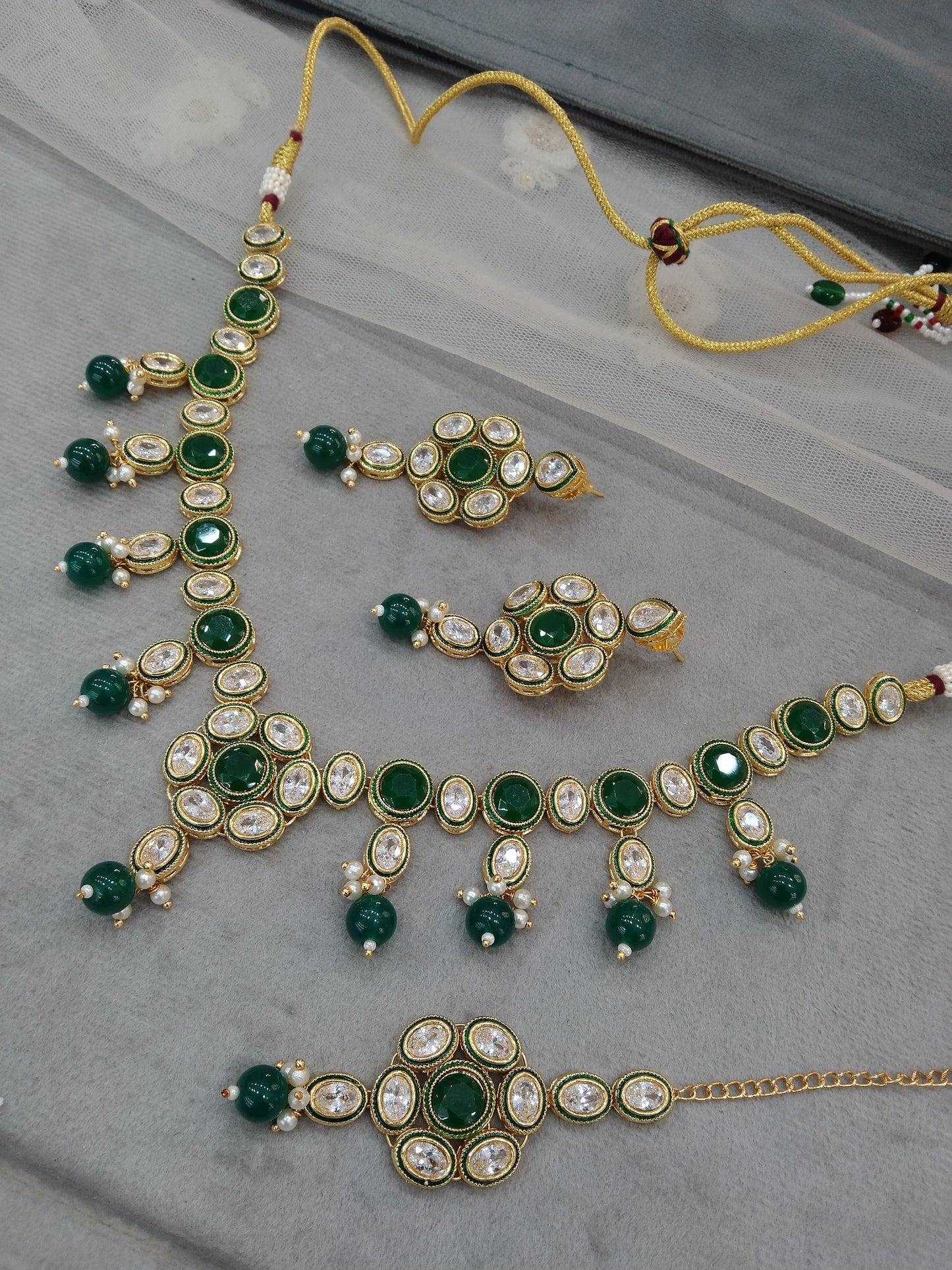 Indian Jewellery/Bridal Gold green Kundan necklace Set Jewellery swaziland