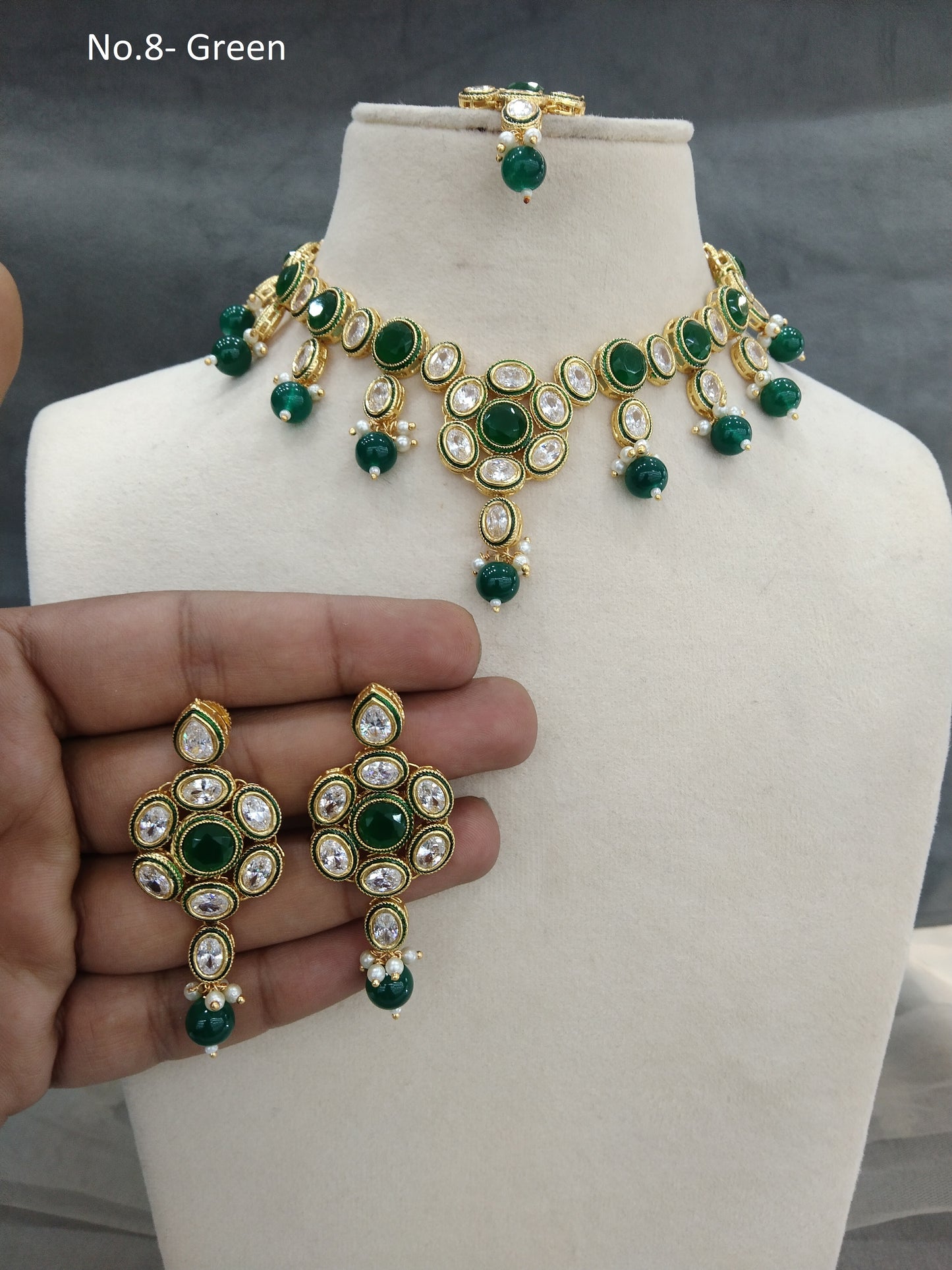 Indian Jewellery/Bridal Gold green Kundan necklace Set Jewellery swaziland