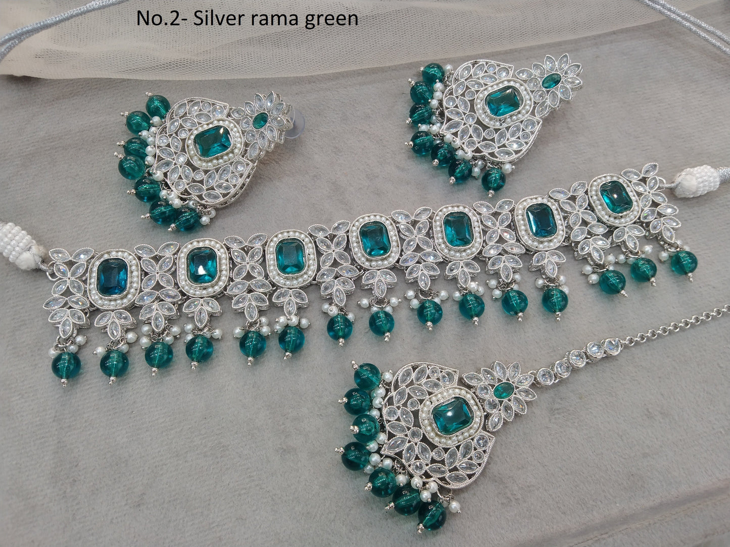 Silver rama green Choker Set / choker Jewellery set/Indian shine choker set