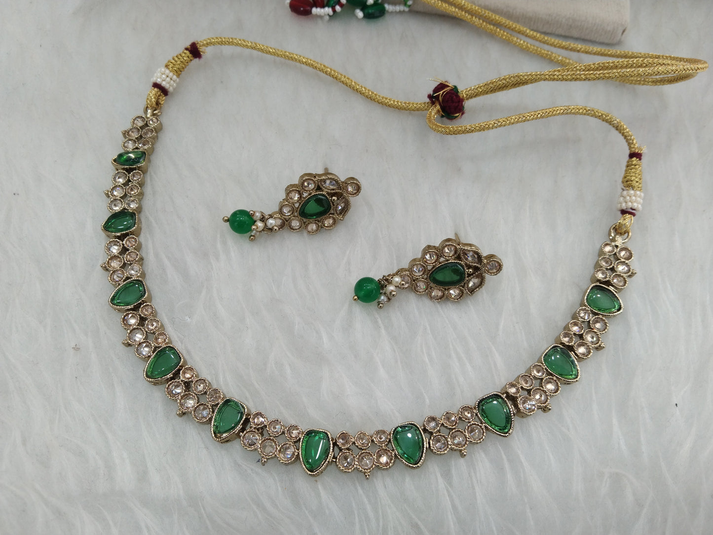 Antique gold green necklace Set/ Necklace Set Jewellery set //Bridesmaid trenton Jewellery/Indian jewellery Set