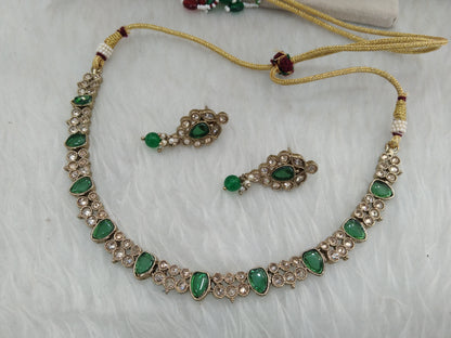 Antique gold green necklace Set/ Necklace Set Jewellery set //Bridesmaid trenton Jewellery/Indian jewellery Set