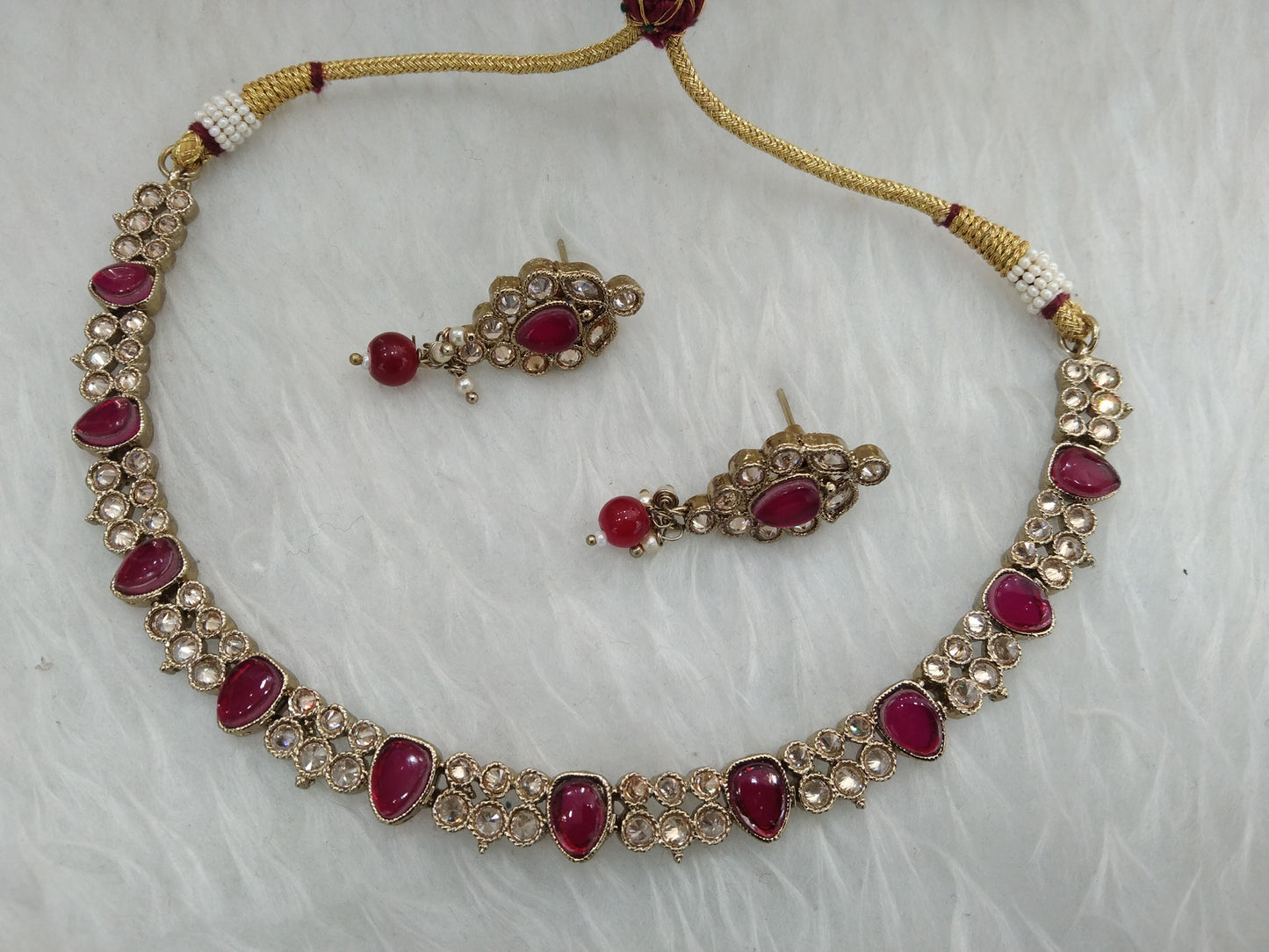 Antique Gold majenta necklace Set/ Necklace Set Jewellery set //Bridesmaid trenton Jewellery/Indian jewellery Set