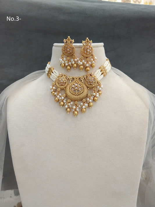 Indian Polki   Jewellery Necklace Set/ Bollywood Style Gold choker set  Finish South Indian bridal rishi Jewellery