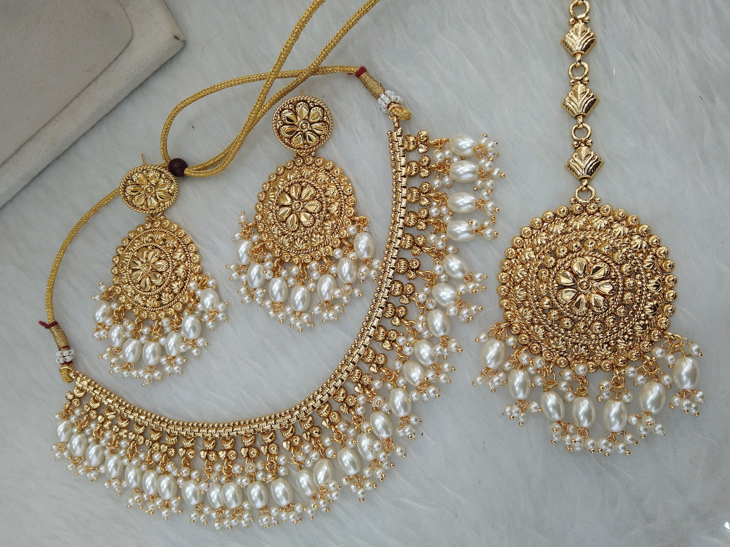 Gold white polki necklace Indian punjabi birpal Jewellery