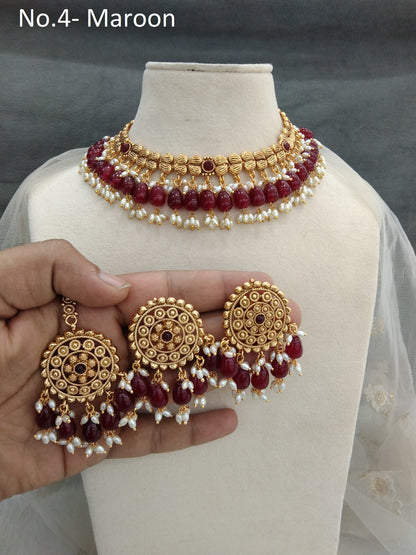 Gold Maroon Polki Necklace Indian Punjabi Birpal Jewellery