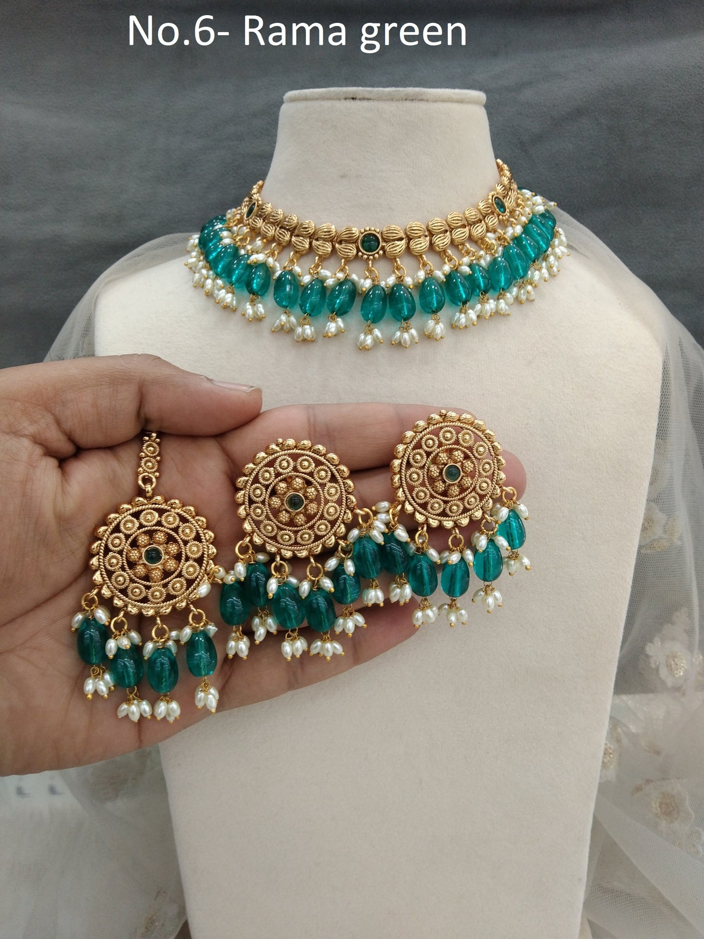 Gold rama green polki Necklace Indian punjabi birpal Jewellery