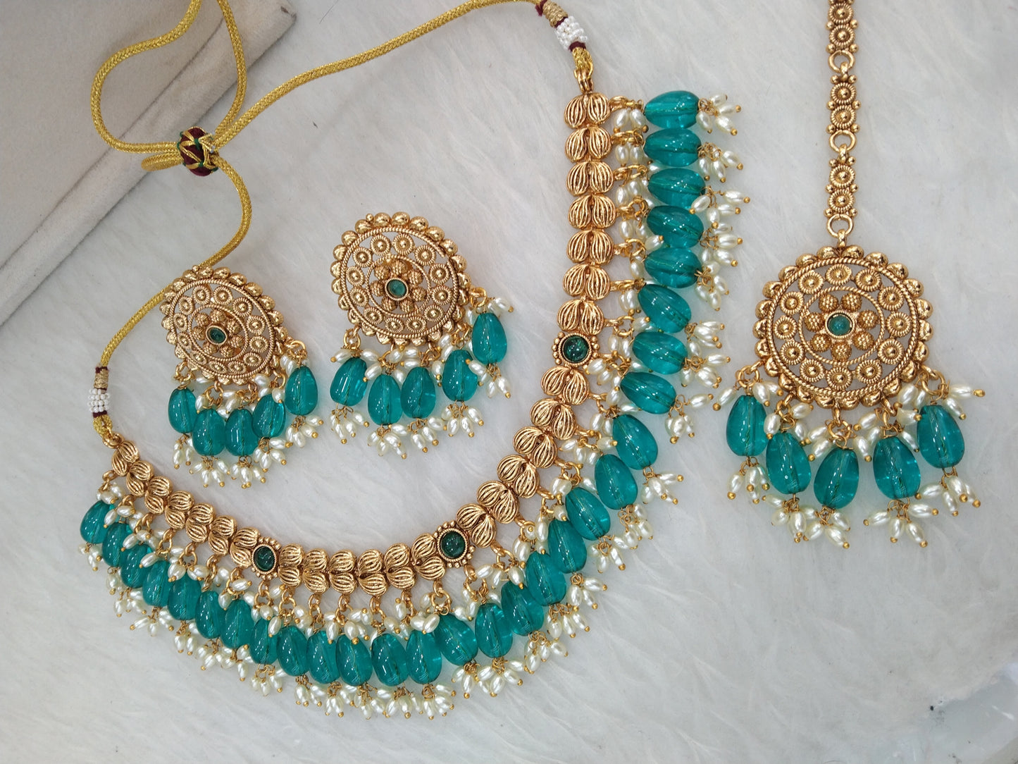 Gold rama green polki Necklace Indian punjabi birpal Jewellery