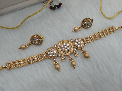 Gold polki choker necklace set Indian tipi Jewellery