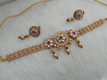 Gold polki choker necklace set Indian tipi Jewellery