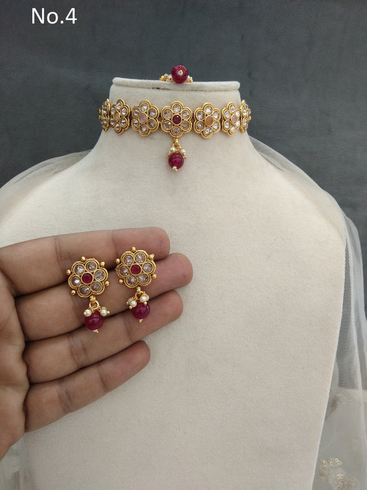 Gold polki choker necklace set Indian tipi Jewellery