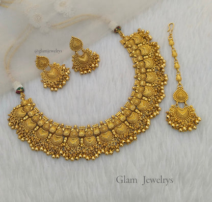 Punjabi Style Gold Look Polki Necklace Indian Jewellery Tishi Set