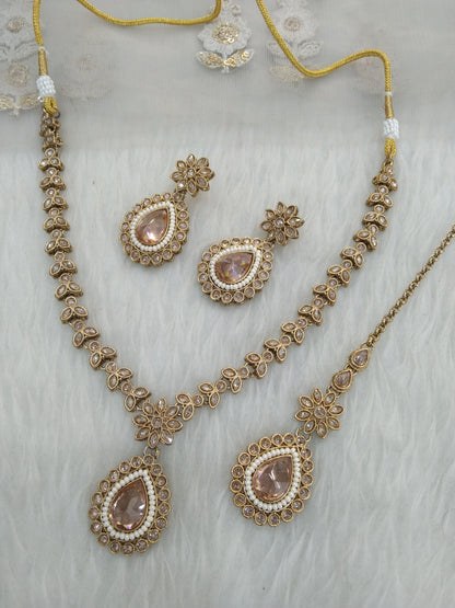 Antique Gold Necklace set/ Antique necklace Indian tinki jewellery set