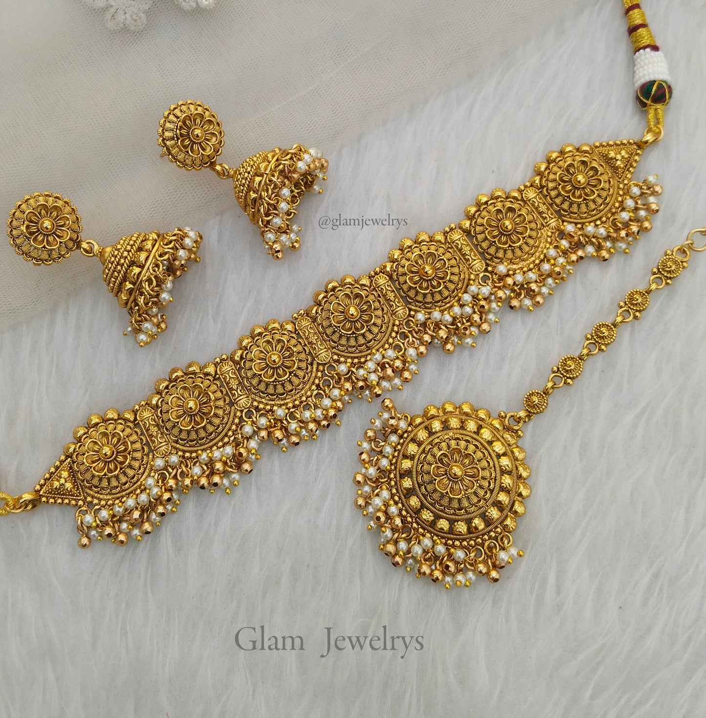 Indian Jewellery Gold Look Punjabi Choker Necklace Set