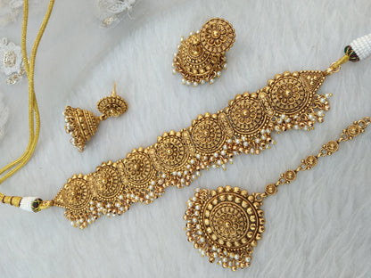 Indian Jewellery Gold Look Punjabi Choker Necklace Set