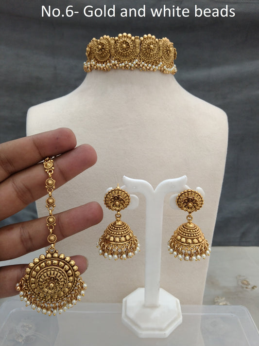 Gold Plat Polki Choker Indian Punjabi Jewellery Selvi Set