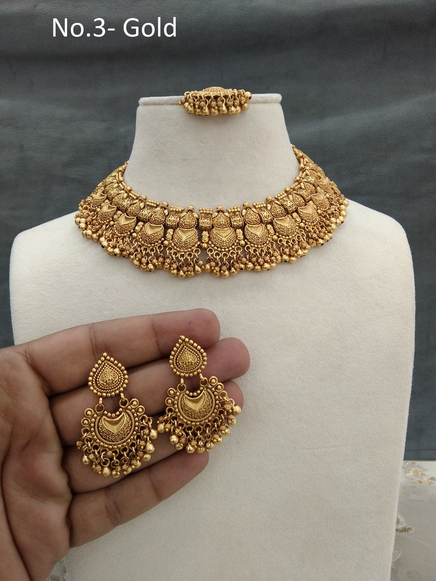 Punjabi Style Gold Look Polki Necklace Indian Jewellery Tishi Set