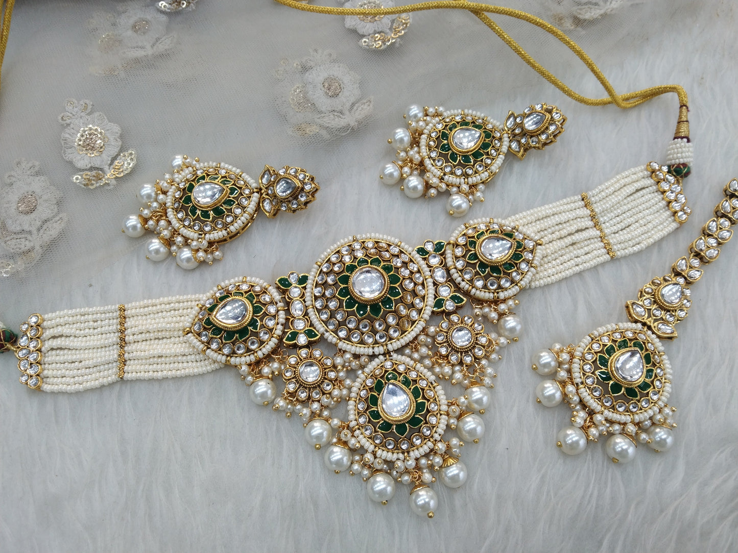 Ivory Gold White Kundan Choker Nili Indian Jewellery Set