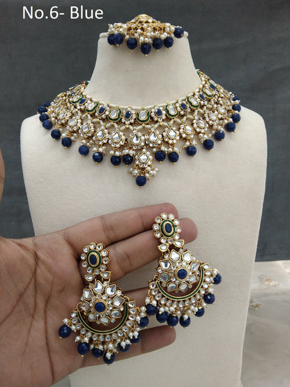 Gold Kundan Necklace Set/ Gold blue kundan Indian jewellery kundan disco sets