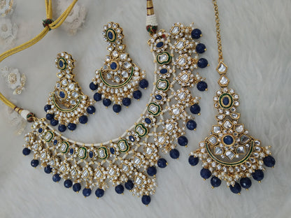 Gold Kundan Necklace Set/ Gold blue kundan Indian jewellery kundan disco sets