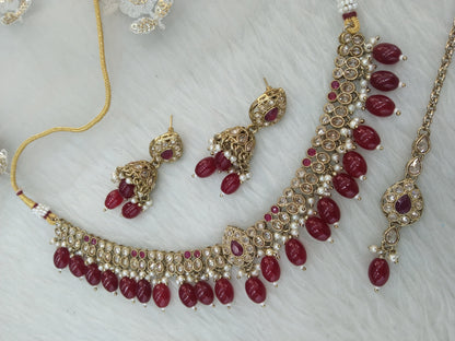 Antique Gold Ruby Necklace Set/ Necklace Set Jewellery set /Indian ruby necklace set/Bridesmaid Jewellery/Shina jewellery Set