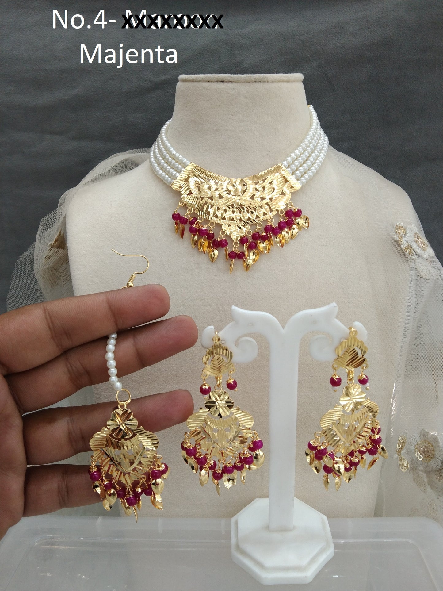 Indian Jewellery/Bridal Gold jadau choker majenta pippal patti Set