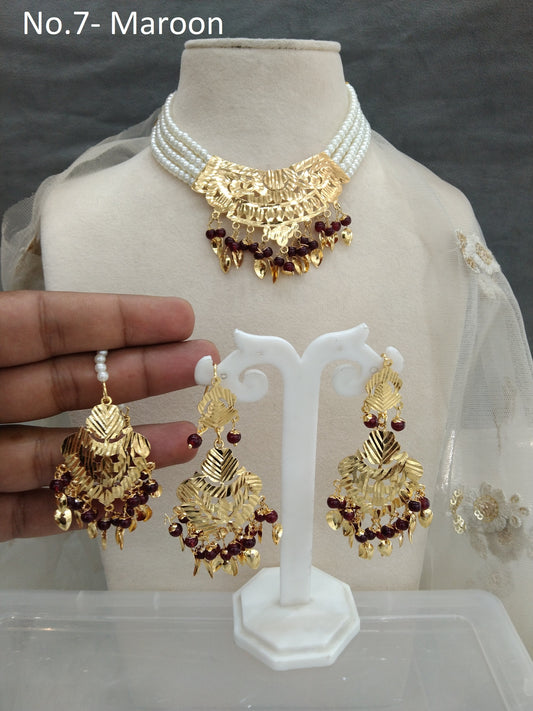 Indian Jewellery/Bridal Gold jadau choker maroon pippal patti Set