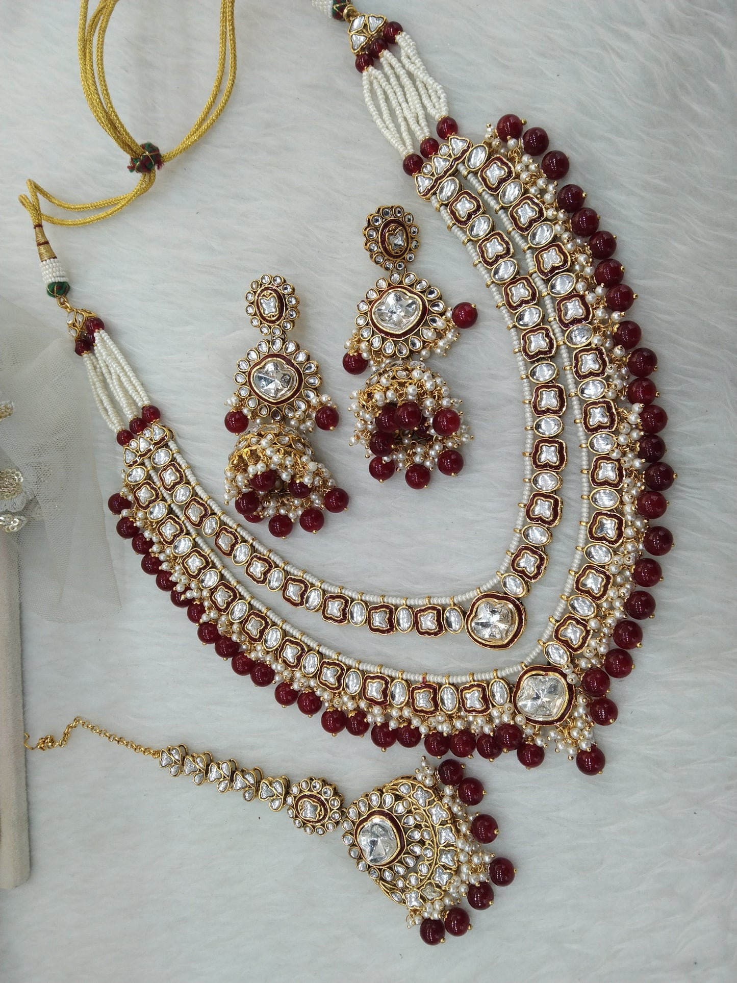 Indian Jewellery/ Gold maroon Bridal Kundan layered necklace Set Indian  Necklace