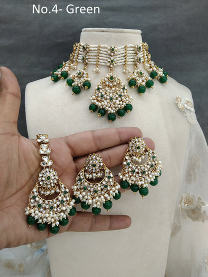 Indian jewellery kundan Choker Set Necklace Earrings Set/Gold green  Indian Diplo Jewellery Necklace Set/Indian Choker Set