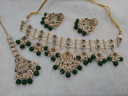 Indian jewellery kundan Choker Set Necklace Earrings Set/Gold green  Indian Diplo Jewellery Necklace Set/Indian Choker Set