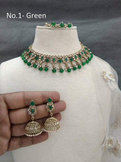 Antique Gold  Necklace Jewellery Set/ Necklace Set Jewellery set /Indian Antique green necklace set/Bridesmaid Jewellery/Shina jewellery Set Online