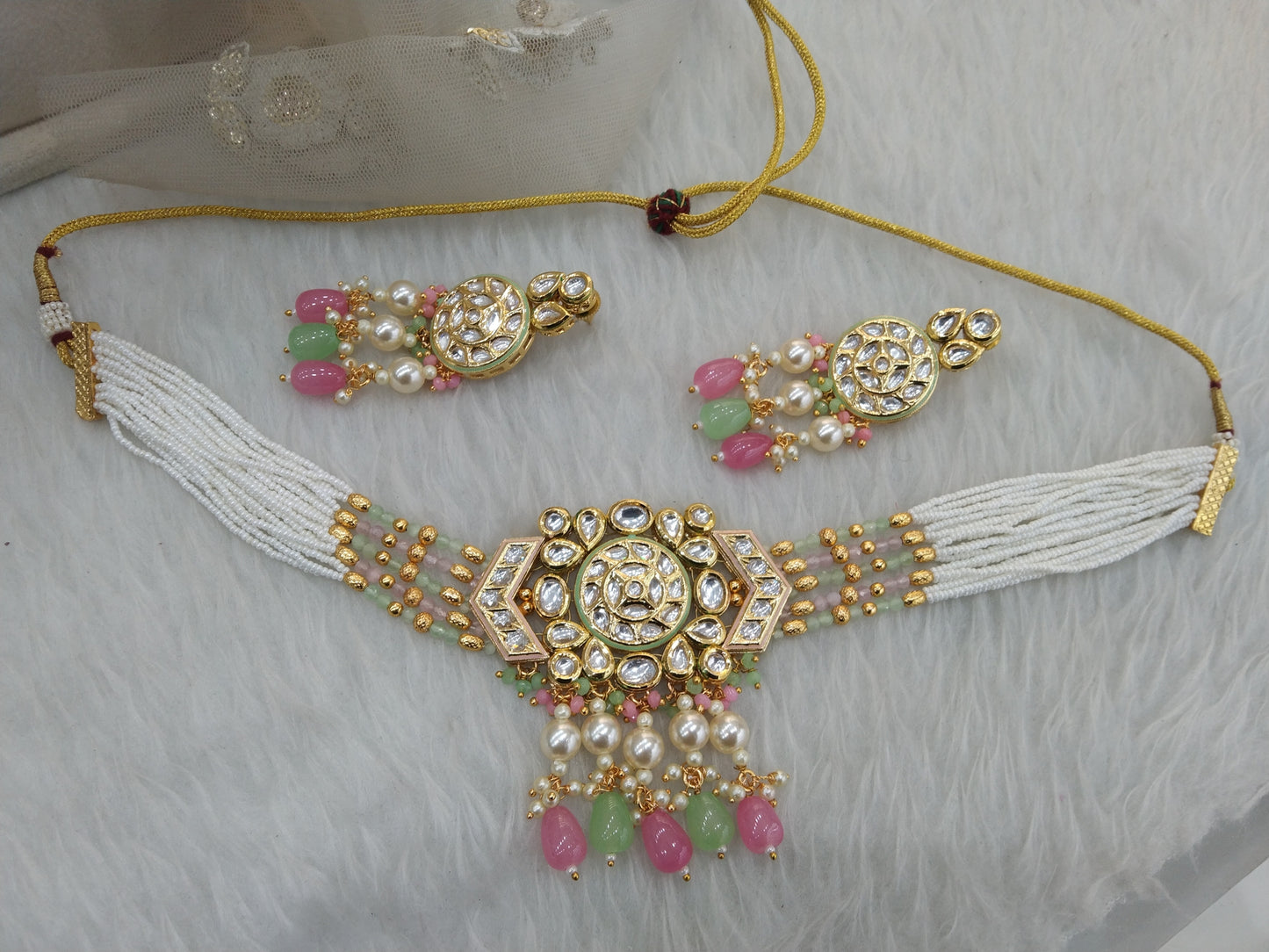 Indian Jewellery/Bridal Gold jadau mint pink Kundan choker Set/Indian Gold Kundan choker Jewellery nosi choker Necklace set