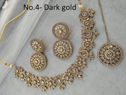 Indian   Jewellery dark gold necklace Tikka Set/Gold Bollywood Tauranga Set