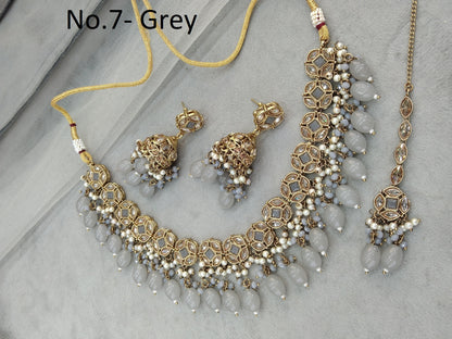 Indian  Jewellery Antique gold grey necklace Tikka Set/Gold Bollywood Tauranga Set