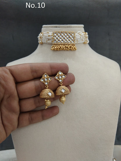 Choker Set Polki indian Jewellery Necklace Set/ Gold Finish bini Indian bridal Jewellery