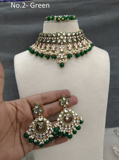 Green Emerald Indian  Jewellery, Kundan Necklace Set Indian Wedding Bridal Ethnic Bridal indian Necklace tiska set