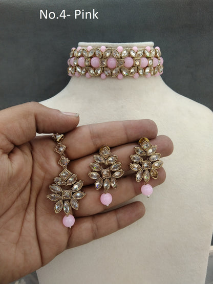 Antique Gold pink choker Set/ Antique gold choker Indian hiki Jewellery