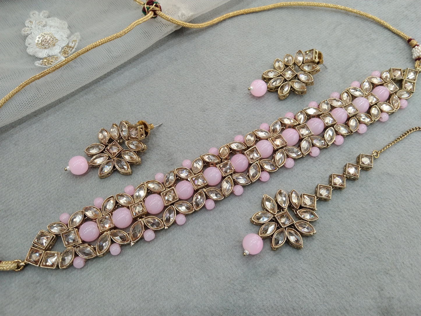 Antique Gold pink choker Set/ Antique gold choker Indian hiki Jewellery