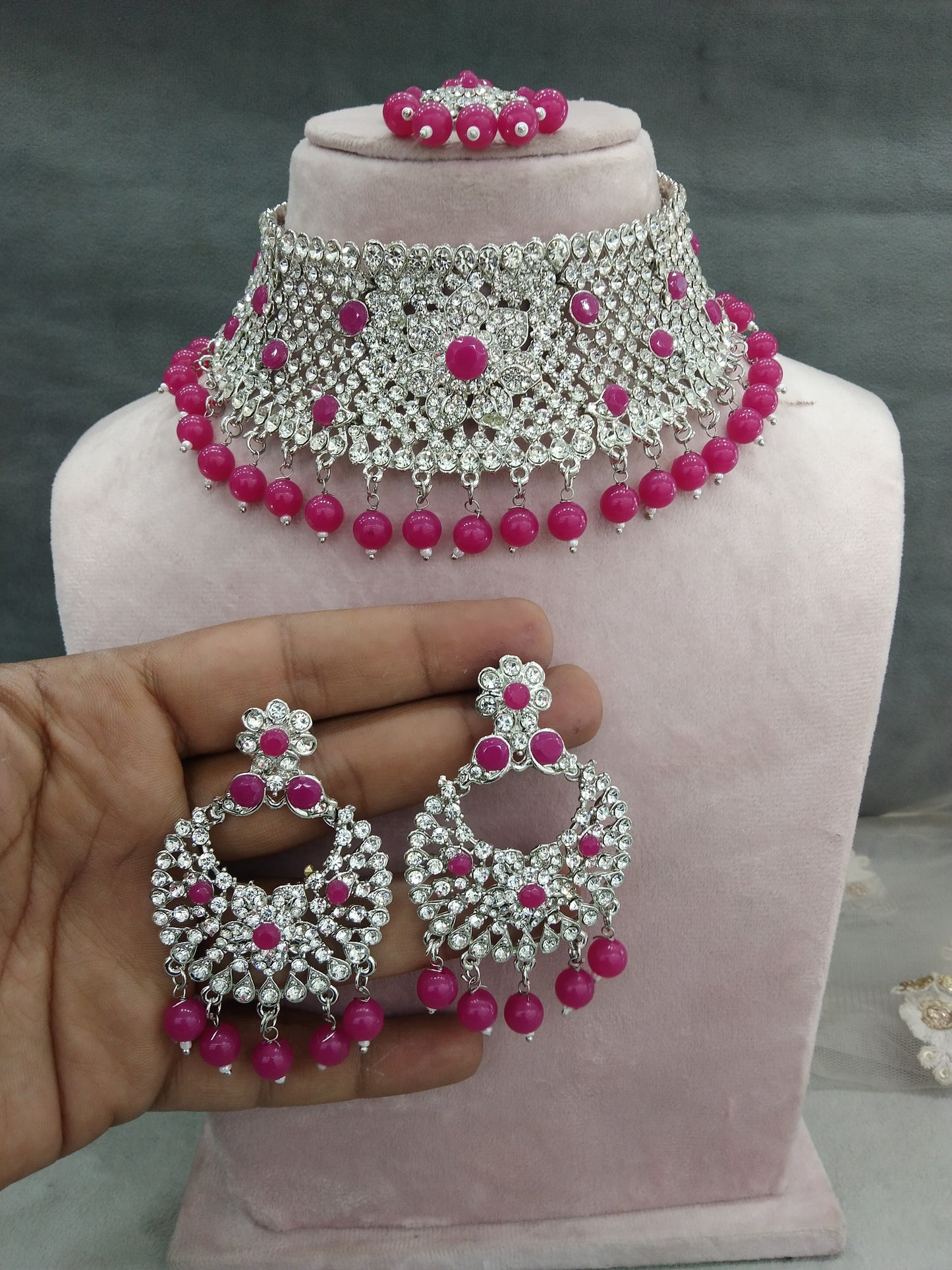 Silver choker Set/ Silver rani choker set Indian solo Jewellry