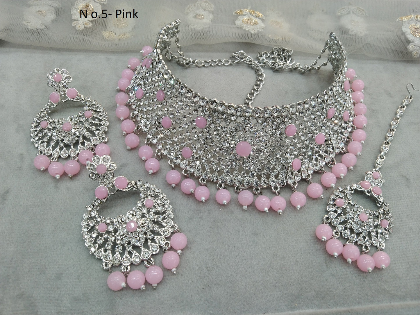 Silver choker Set/ Silver pink choker set Indian solo Jewellry