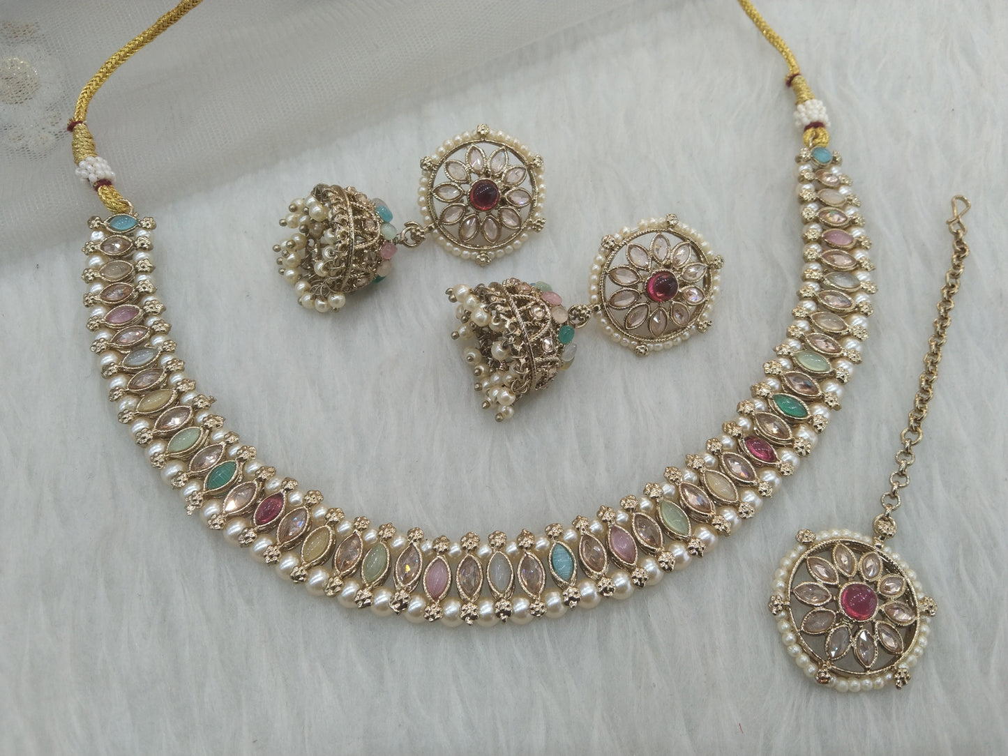 Indian  Jewellery/Antique gold multicolor necklace Set//jewelry sitara sets