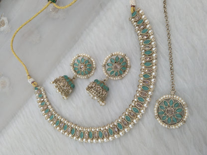 Indian  Jewellery/Antique gold rama green necklace Set//jewellery sitara sets