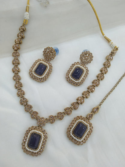 antique gold grey necklace set/ Antique necklace Indian rishi jewellery set